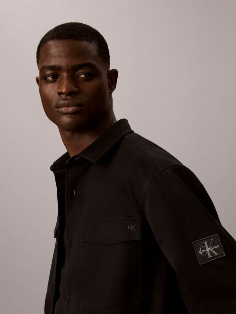 Black Cotton Twill Utility Overshirt  Men