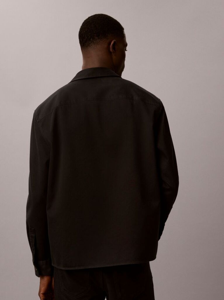 Black Cotton Twill Utility Overshirt  Men