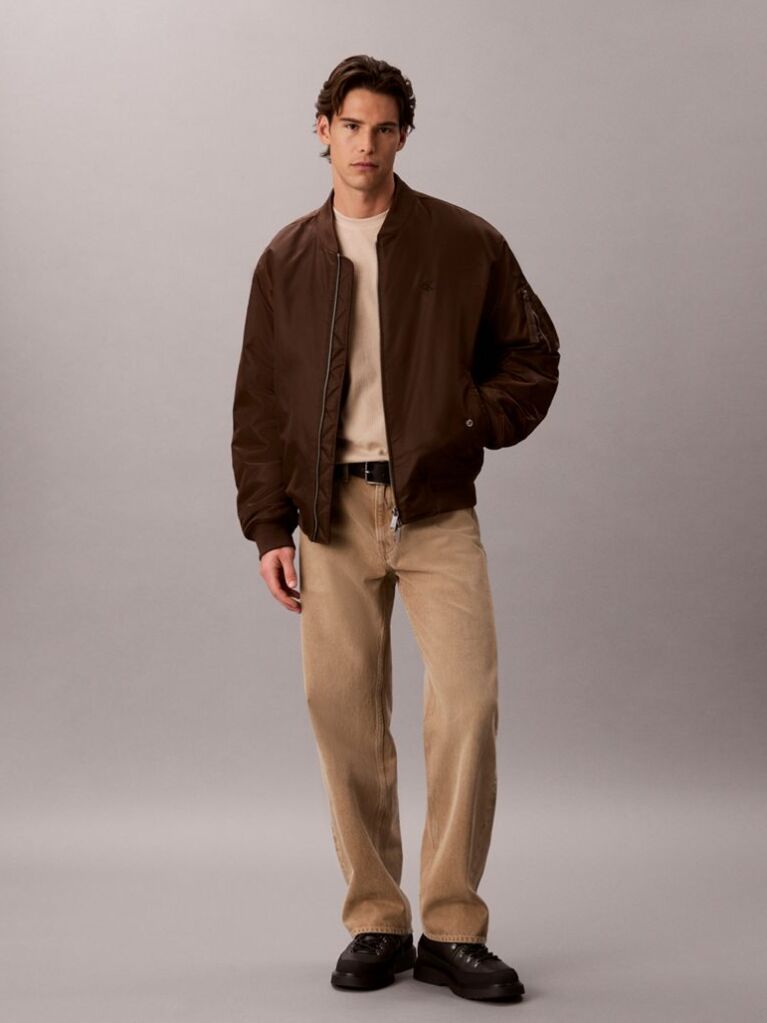 Brown Nylon Bomber Jacket  Men
