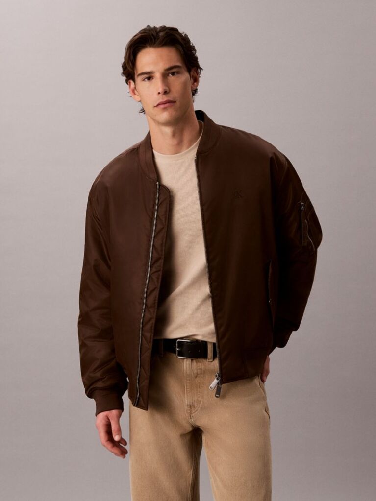 Brown Nylon Bomber Jacket  Men