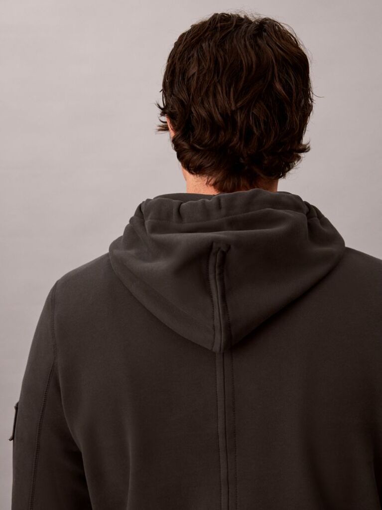 Black Cotton Terry Badge Hoodie  Men