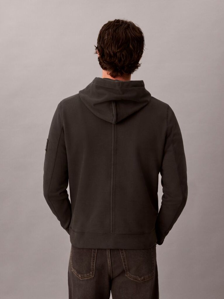 Black Cotton Terry Badge Hoodie  Men