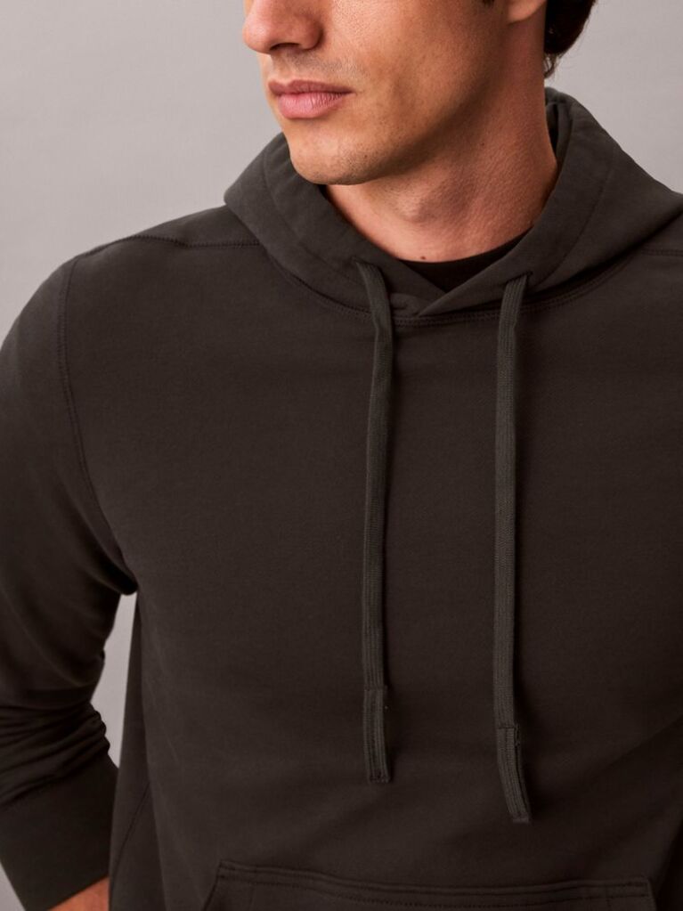 Black Cotton Terry Badge Hoodie  Men