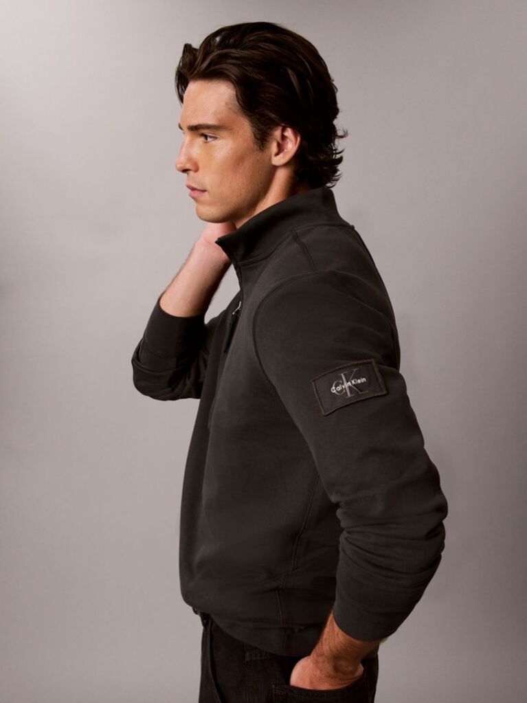 Black Cotton Terry Quarter Zip Sweatshirt  Men