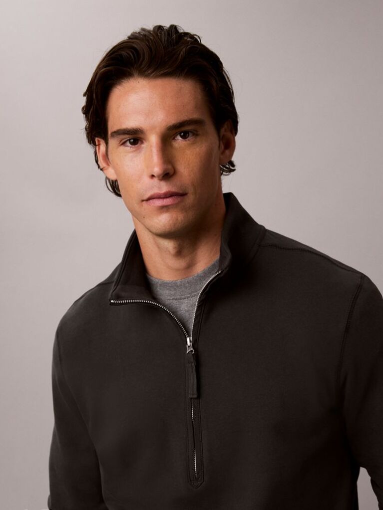 Black Cotton Terry Quarter Zip Sweatshirt  Men