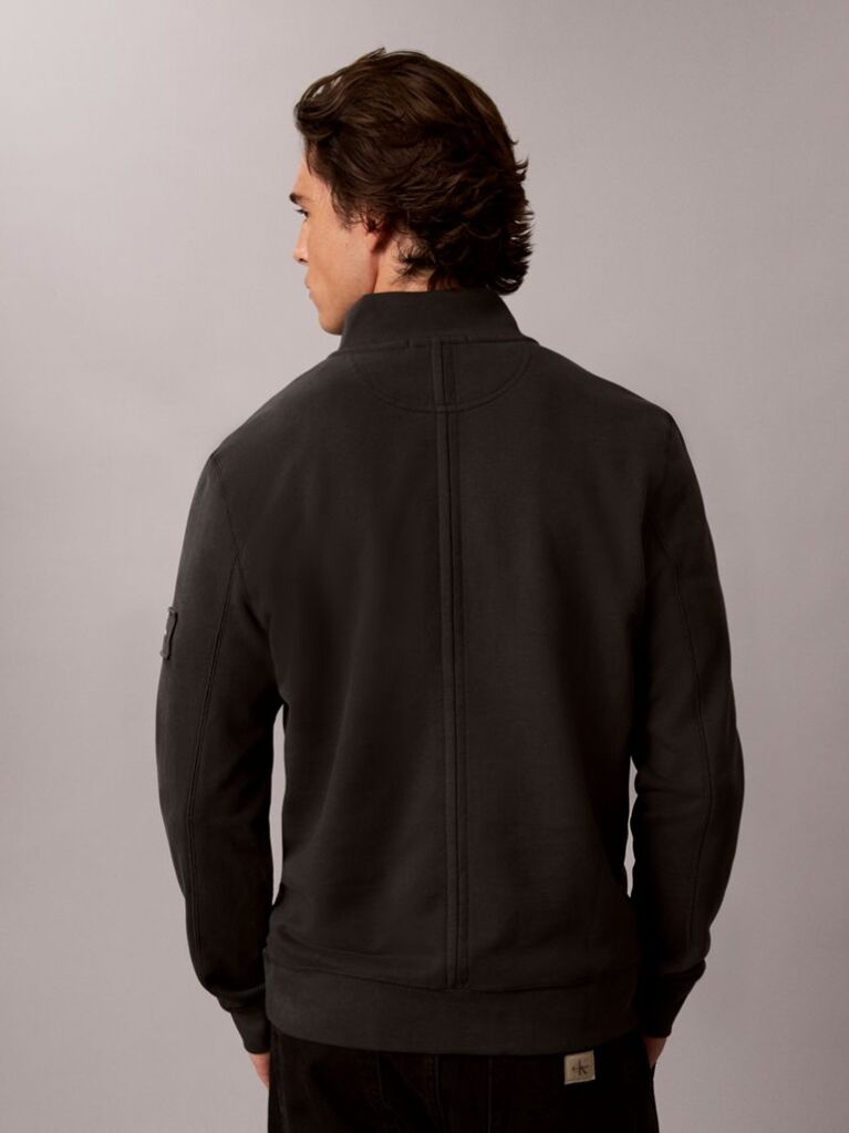 Black Cotton Terry Quarter Zip Sweatshirt  Men