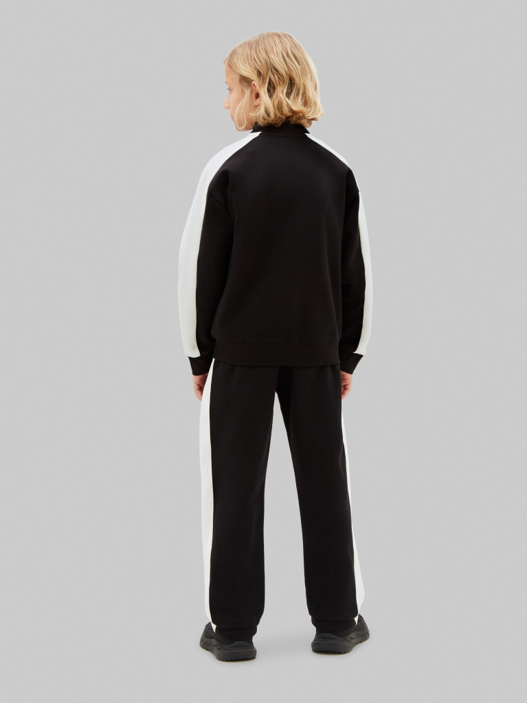 Black Colour-Blocked Terry Track Top And Joggers Set  Boys