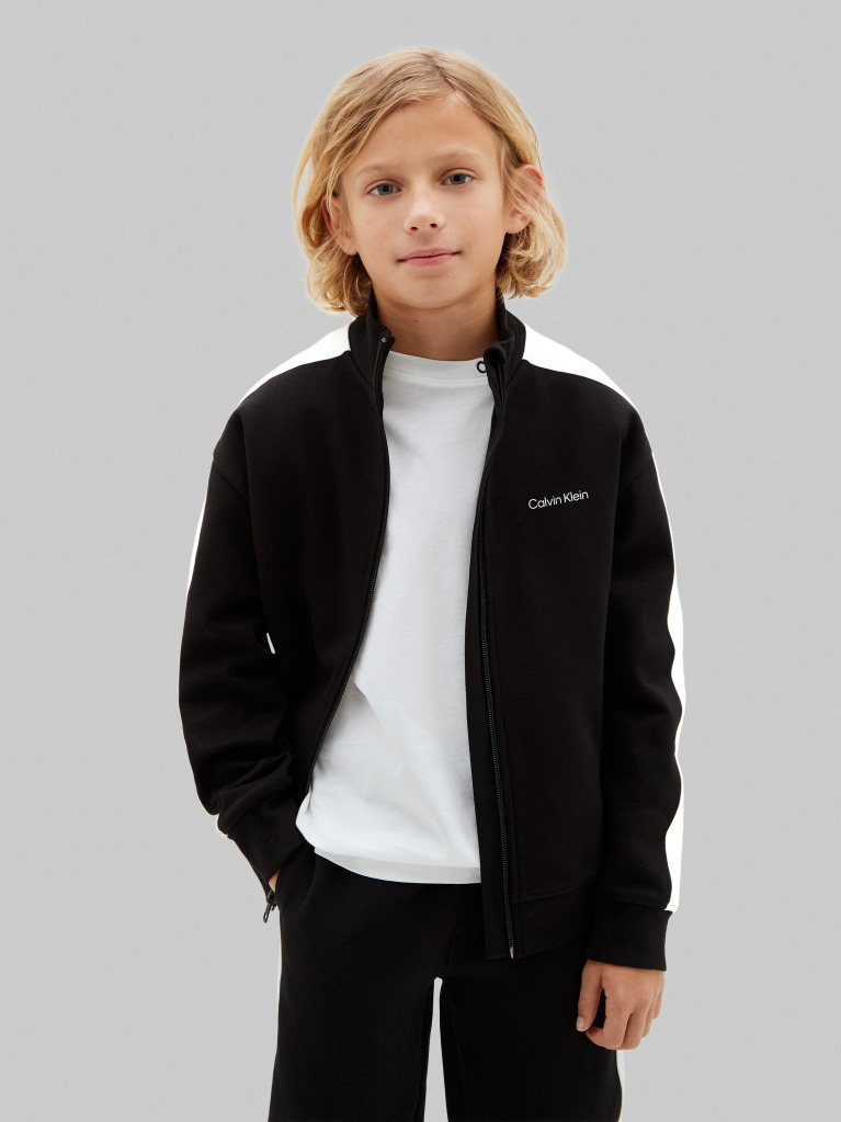 Black Colour-Blocked Terry Track Top And Joggers Set  Boys