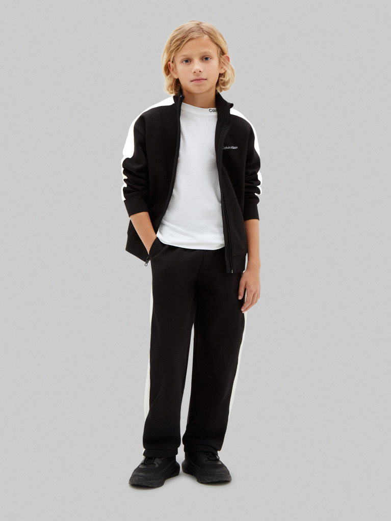 Black Colour-Blocked Terry Track Top And Joggers Set  Boys