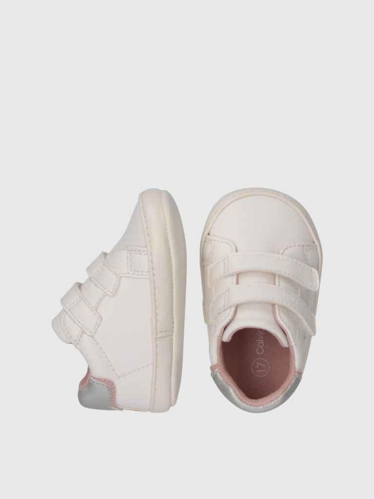 White Baby Low Cut Velcro Sneakers  Girls