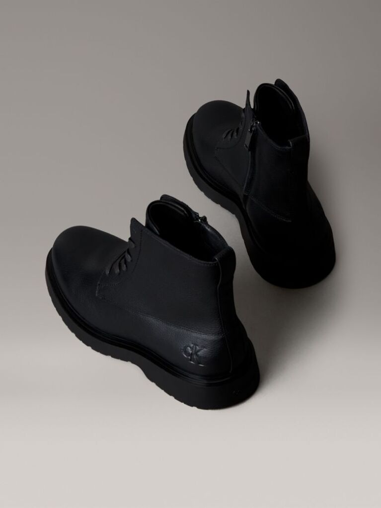Black Tumbled Leather Lace-Up Zip Boots  Men