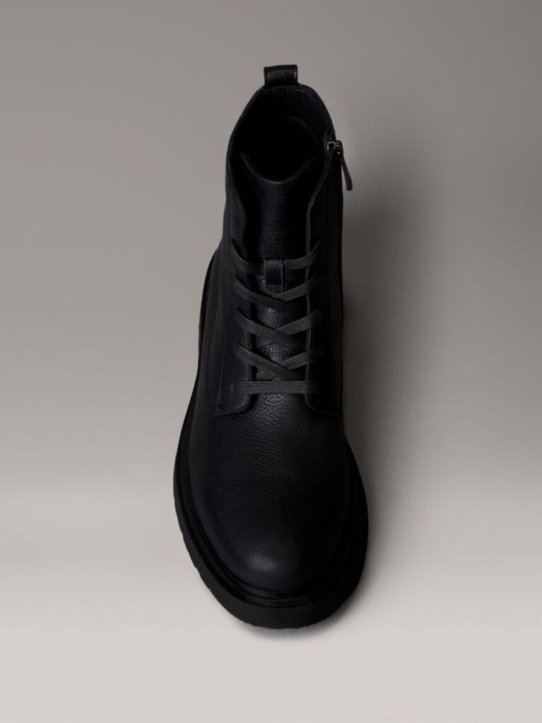 Black Tumbled Leather Lace-Up Zip Boots  Men