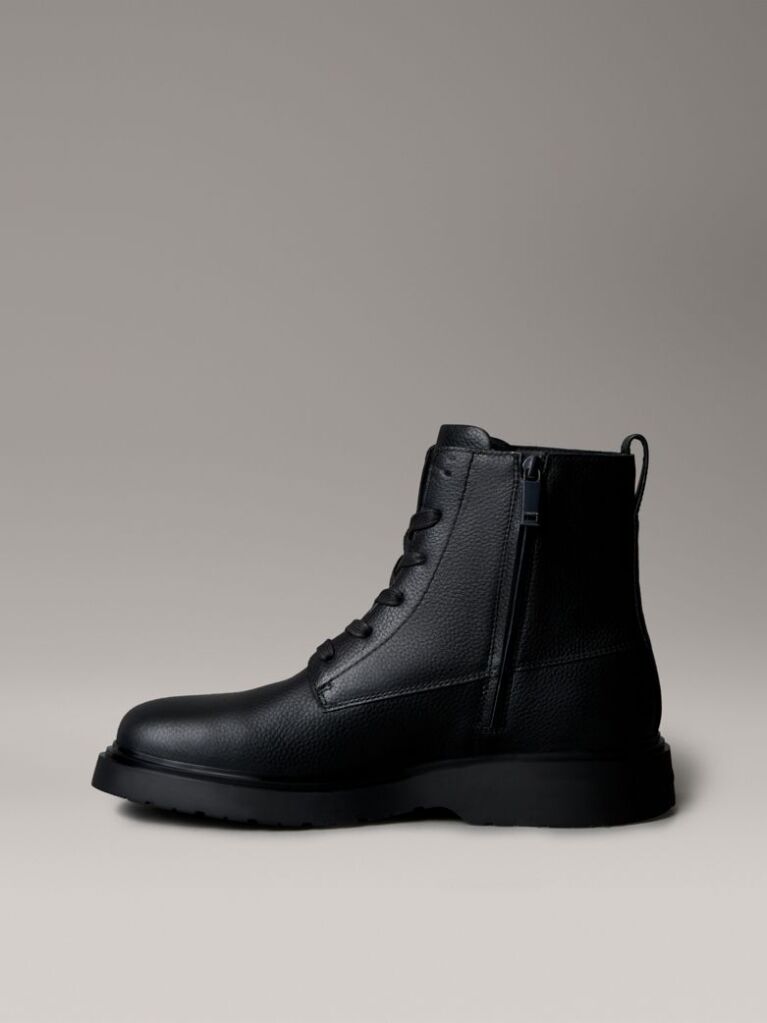 Black Tumbled Leather Lace-Up Zip Boots  Men