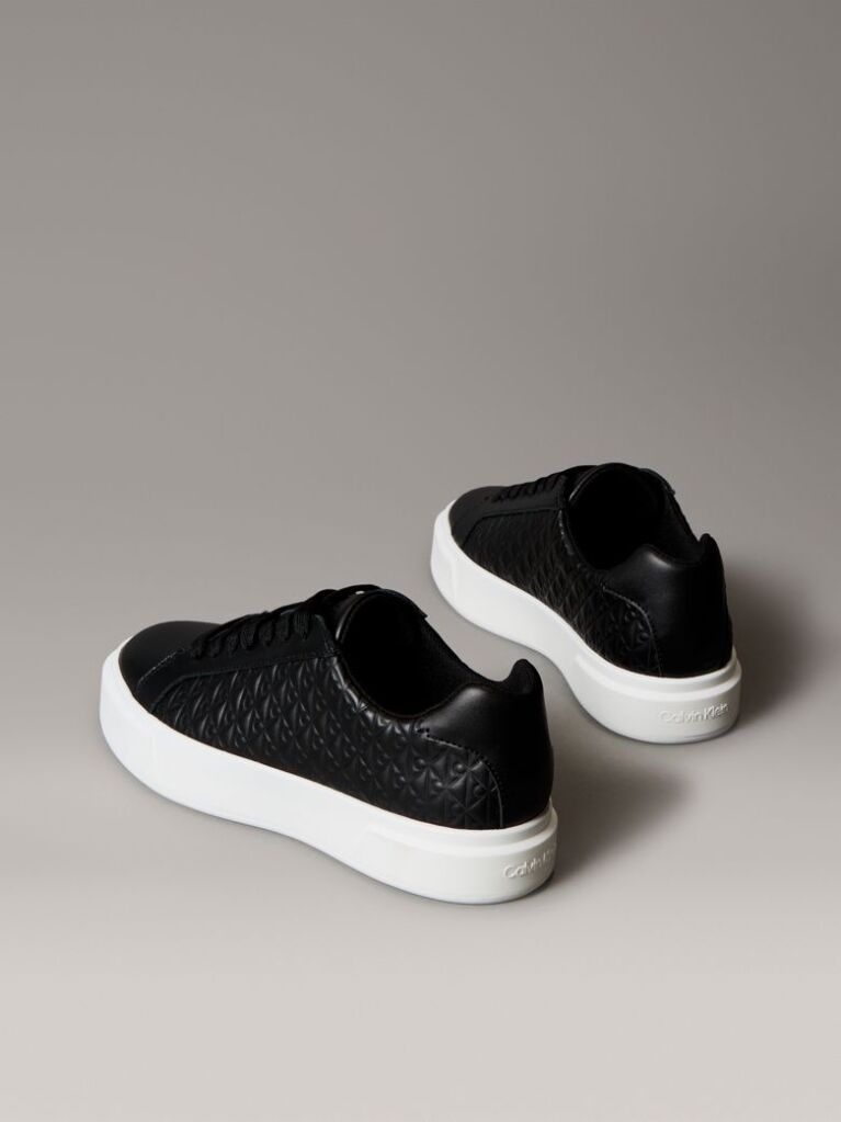 Black Leather Emblem Logo Trainers  Women