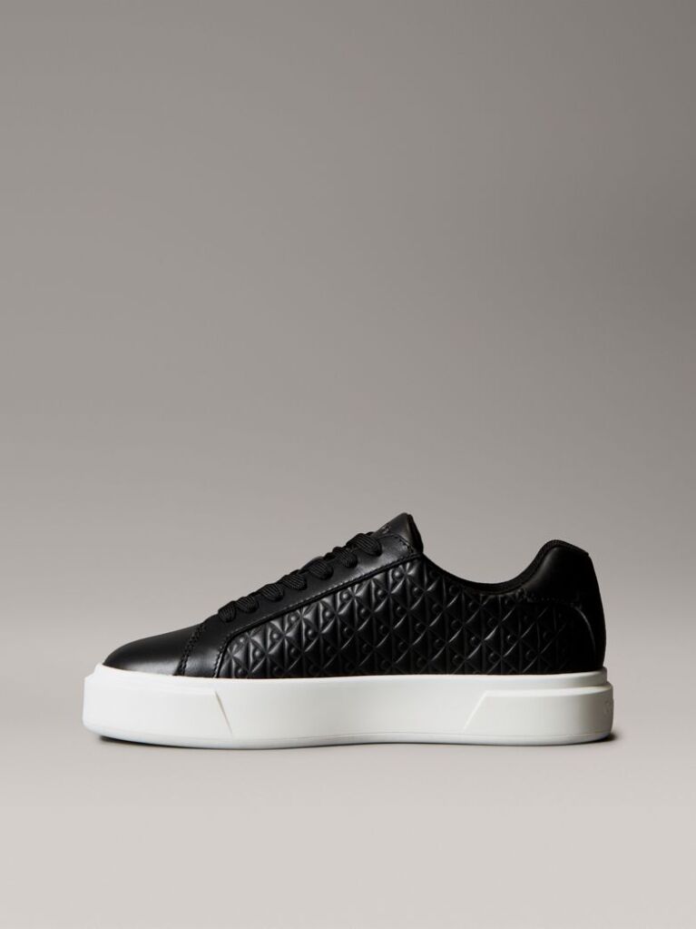 Black Leather Emblem Logo Trainers  Women